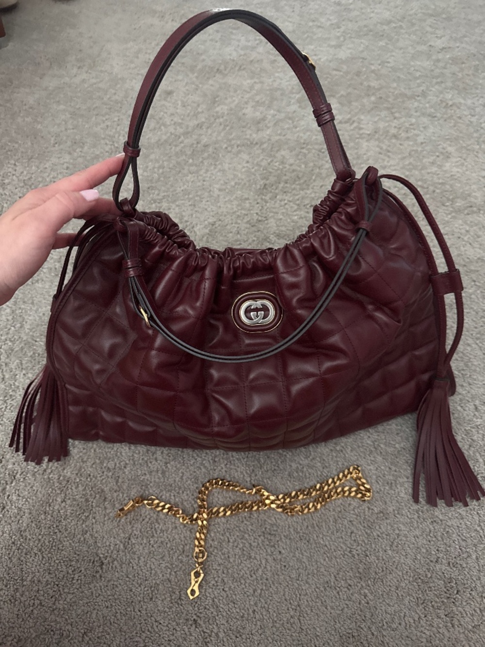 Gucci Large Deco Tote Bag in Rosso Ancora red calfskin leather.
